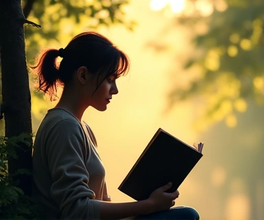 Persona leyendo un libro en un entorno tranquilo y natural, simbolizando el aprendizaje y la relajación.