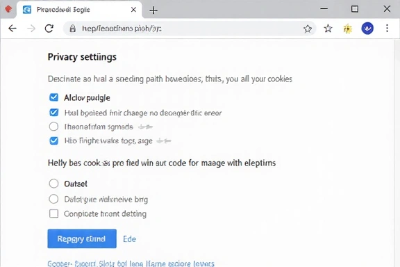 Captura de pantalla simplificada de la configuración de privacidad de un navegador, mostrando opciones para gestionar cookies.