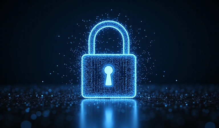 Ilustración de un candado digital simbolizando la seguridad de los datos.