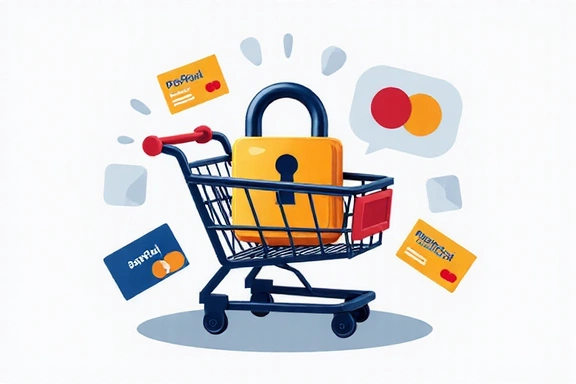 Ilustración de carrito de compras y pago seguro