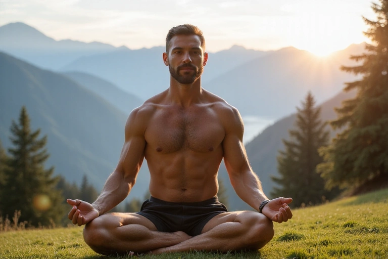 Hombre activo y consciente de su bienestar en la naturaleza